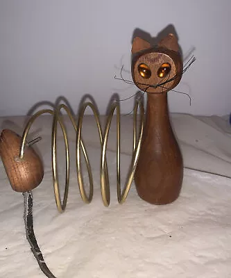 Teak CAT & MOUSE Spiral Metal￼ Letter Rack Holder ￼ MCM Vintage ￼JAPAN Metal • $18