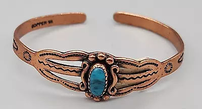 Vintage Navajo Aztech Southwestern Copper Turquoise Childs Baby Cuff Bracelet • $15