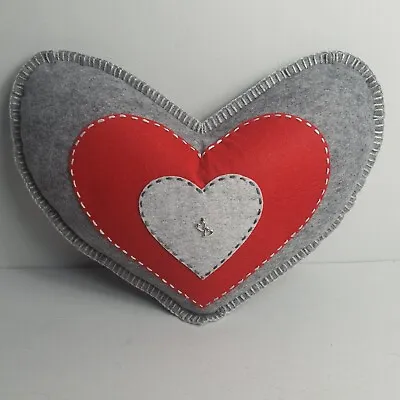 Charcoal Grey/Red Love Heart Shaped Sofa Cushion Boudoir Silver Hearts Charm • £19.99