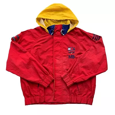 Tommy Hilfiger Windbreaker Jacket Present The Race To Erase MS Red Size XL • $29.97