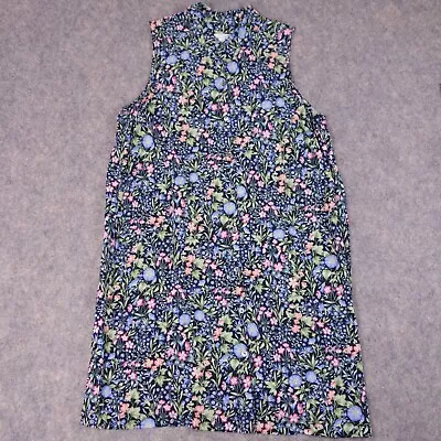 J Jill Dress Womens Large Blue Floral Button Collared Rayon Sleeveless • $27.54