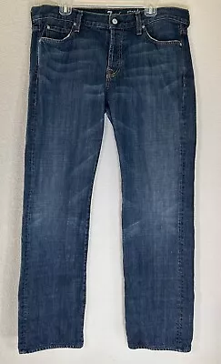 Seven 7 For All Mankind Jeans Mens 38x31 Standard Button Fly Straight Blue Denim • $34.88