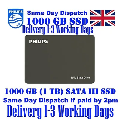 £37.98 • Buy Philips 1TB SSD, Original Philips 1000 GB SATA III 2.5” SSD 6Gbps Interface