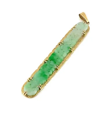 Vintage Ming’s Hawaii Jade & 14K Yellow Gold Long Pendant Rare Design • $1995