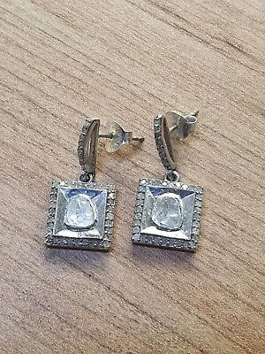 £59.90 • Buy 925 Silver POLKI Diamond Dangle Drop Earrings