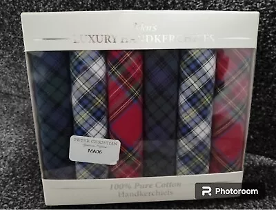 Peter Christian Box 6 Tartan 100% Pure Cotton Hankerchiefs New • £14.99