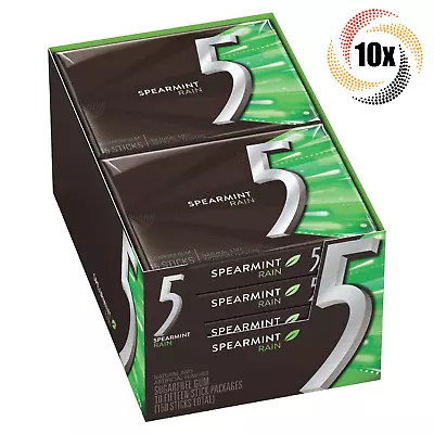 Full Box 10x Packs 5 Gum Spearmint Rain Flavor Sugar Free | 15 Sticks Per Pack • $30.35