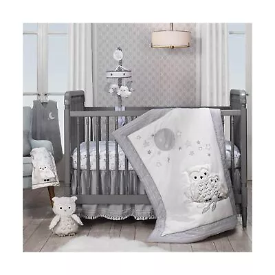 Lambs & Ivy Luna White/Gray Celestial Owl 4-Piece Nursery Baby Crib Bedding S... • $130.57