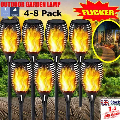 4-8X Solar Flame Effect  Lights Stake Garden Path Flickering LED Torch Lamp 2024 • £17.99
