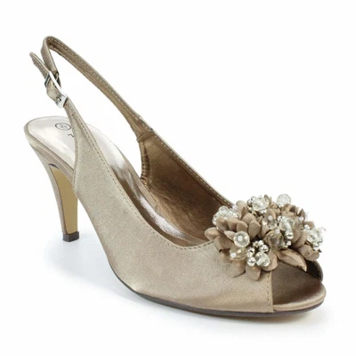 £45.49 • Buy Lunar Sabrina FLR081 Ladies Taupe Satin Slingback Heels