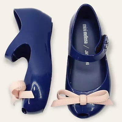 Mini Melissa Mary Jane Shoes Jason Wu Size 9 Navy Blue Pink Bow Peep Toe • $45