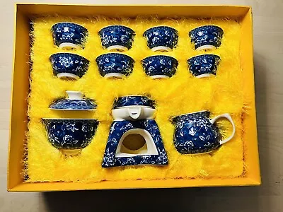 New Porcelain Blue White Tea Set 8 Cups 1 Automatic Dispenser 1 Pot • $78