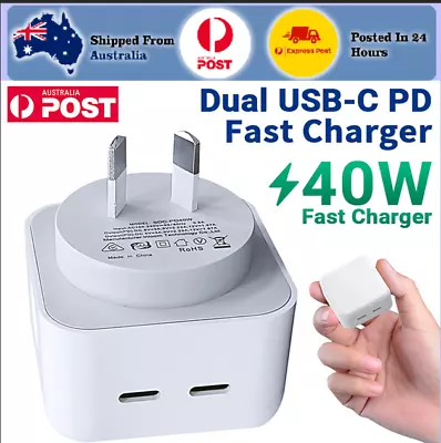 $7.99 • Buy 40W DUAL USB-C PD Fast Charging Wall USB C Charger Power Adapter Type-C Brick AU