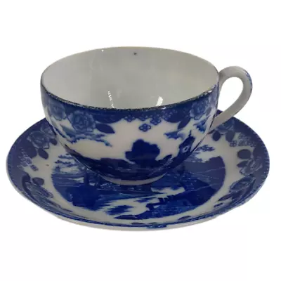 Maruta China Tea Coffee Cup With Saucer Occupied Japan Blue And White Vintage • $19.99