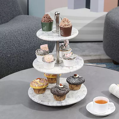 £67.93 • Buy Modern 3 Tier White Marble Cupcake Stand, Dessert Tower, Food Display Riser