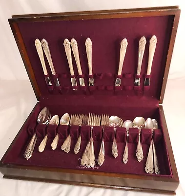 Clean 48 Piece Vintage Prestige Plate Silverware Set W/Felt Lined Wooden Box • $85