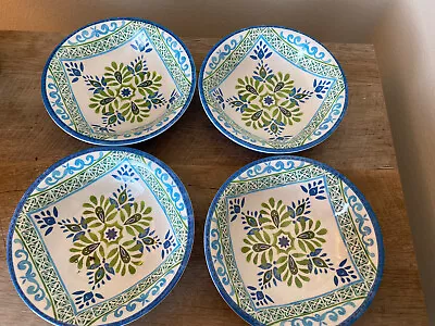 Melamine Bowls Set Of 4 Blue And Green Medallion Spanish Design 7.25” Patio Dine • £15.35