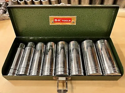 Vintage S-K TOOLS 1/2  Drive 12 Point Large Deep Socket Set 1/2 -15/16  W/ Box • $125.44