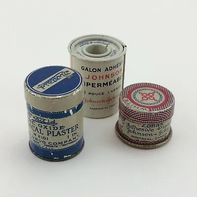 3 Small Vintage First Aid Tins Bathroom Decor Zonas Plaster Johnsons Zinc Damage • $35