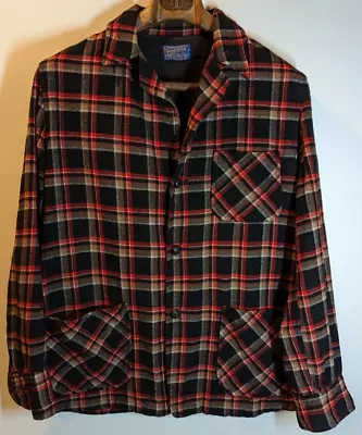 Pendleton Vintage Wool Red Plaid Three Button Blazer Sport Coat Smoking Jacket M • $41.99