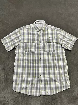 L.L. Bean Fishing Shirt Mens L Tall Gray/Green  Plaid Vented S/S Button Hiking • $21.99