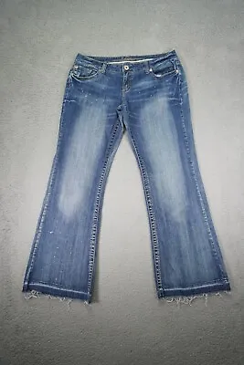 Vanity Jeans Womens 31x33 Blue Tyler Flare Dark Wash Stretch Denim Raw Hem • $23
