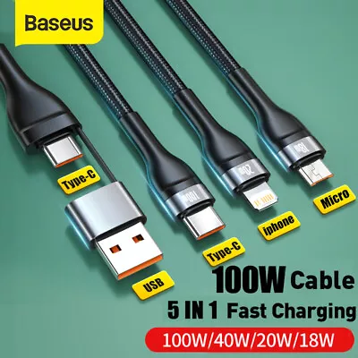 $21.09 • Buy Baseus 5 In 1 100W Cable 2 USB C Micro Type C Lighting  Fast Charger For IPhone