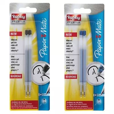 £2.99 • Buy Paper Mate Replay Premium Erasable Rollerball Pen Refills Black Blue Ink 2 Pack