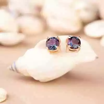 4Ct Round Cut Alexandrite Solitaire Push Back Stud Earrings 14k Rose Gold Plated • $23.99