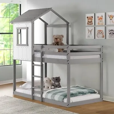 P'kolino Twin Over Twin Tree House Low Bunk Bed -White/Natural  3 Color Options • $449