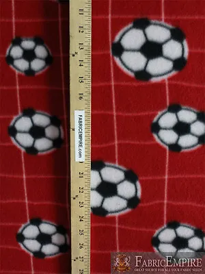 Polar Fleece Fabric Print NET SOCCER BALL RED  Sold By The Yard  • $6.90