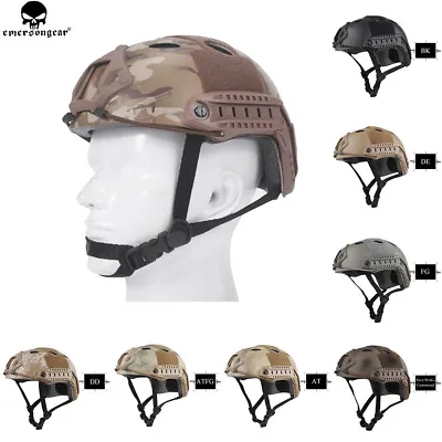 Tactical Fast Helmet PJ Type Bump Jump Military Helmet W/ NVG Shroud + Side Rail • £28.99