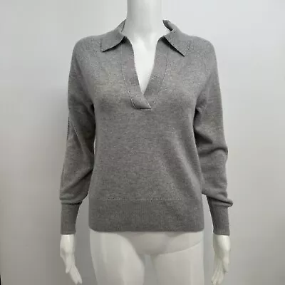 J.CREW V Neck Collared Sweater Size XXS Gray 100% Cashmere Style AZ241 • $44