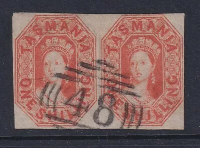 TASMANIA 1858: FU 1/- Vermilion CHALON Pair SG 41 Cv £150 · Full Margins • $75