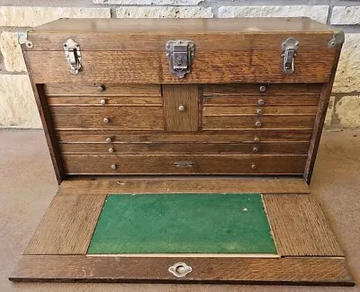 H. Gerstner & Son 11 Drawers Oak Wood Machinist Chest Tool Box Model 052 W/ Key • $1195