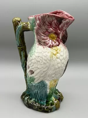 Majolica Parrot Cockatoo Vintage Bird Pitcher Jug Tiki Barware 10  Excellent Con • $43