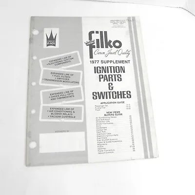Vintage Filko 1977 Supplement Ignition Parts Switches Catalog Reference Book • $10.48