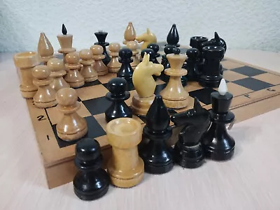 🇺🇦Soviet Wooden Chess USSR Full Set Vintage Folding Board 29 X 29 • $34.99