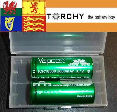 2x Vapcell 2000mah 3.7V / 4.2v 18500 Battery Flat Top In Plastic Case • £11.99