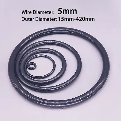 Nitrile Rubber O Ring Seals Oil Resistant 5mm Wire Dia 15mm-420mm Outer Dia • £2.82