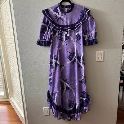 Vintage Jane M Honolulu Purple Hawaiian Maxi Dress Mumu Women's 14 Large • $54.78