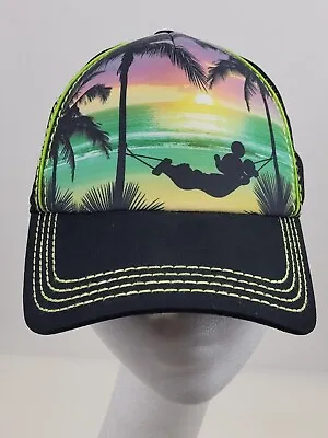 Disney Parks Mickey Mouse Authentic Snapback Trucker Mesh Hat Cap Sunset Beach • $15.95