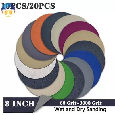 3inch 7.5cm Waterproof Sanding Disc Hook Loop Sandpaper 60-3000G Abrasive Paper • $11.28