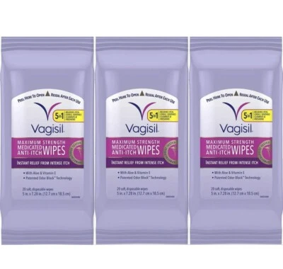 $23.99 • Buy Vagisil Medicated Wipes Max Strength Anti-Itch 20ct ( 3 Pack ) 60 Total