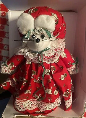 Vintage Christmas Mouse Stuffed Animal Doll In Dress Hiding A Cookie Jar • $30