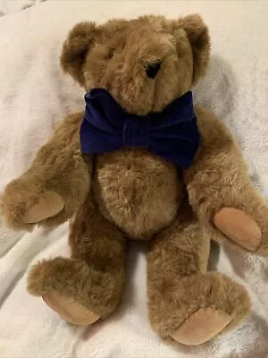 Vermont Teddy Bear Company Plush Jointed Stuffed Animal Blue Bow Tie 15” Brown • $7.99