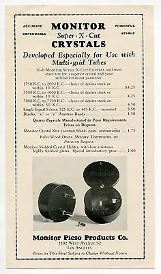 Vintage Radio Re Sales Sheet:  Monitor Super-X-Cut Crystals  [Los Angeles] • $8.50