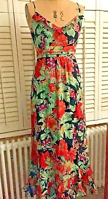 MONSOON Floor Length Floral Dress With Thin Straps & Pleated Detail : Size 10 • £15