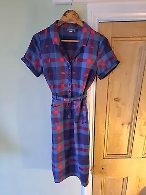 Collectif Vintage Dress S 10 Tartan Blue Check Pencil Wiggle 40s 50s Bombshell • £45