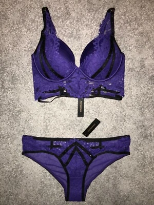 £35 • Buy Ann Summers Esmerelda Purple Diamante Longline Caged Plunge Bra 32C & Brief 8